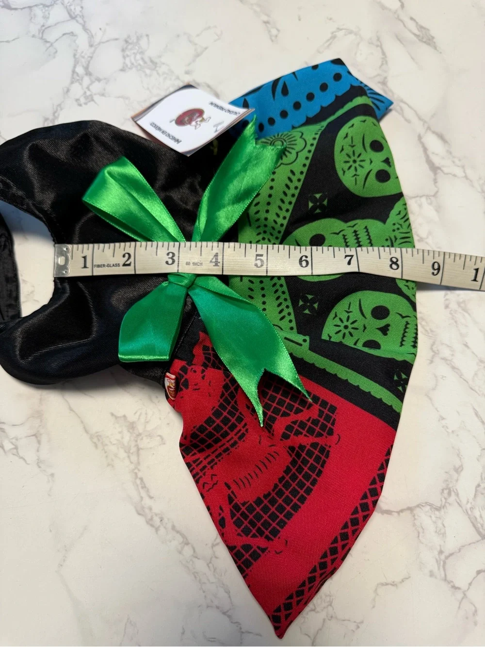 Pet Warrior Dog/Cat Day of the Dead Skull Costume Dress with Green Bow.